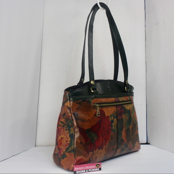 Patricia Nash poppy leather tote shoulder bag spring multi dark green - Picture 5 of 13